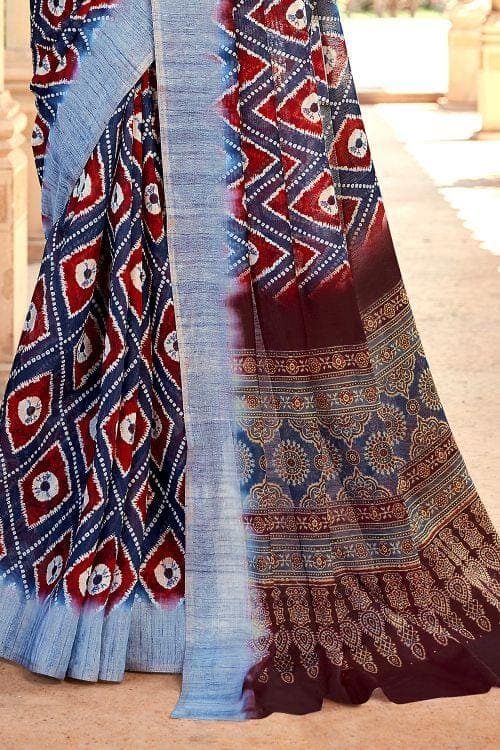 Linen Saree Space Blue Printed Linen Saree saree online