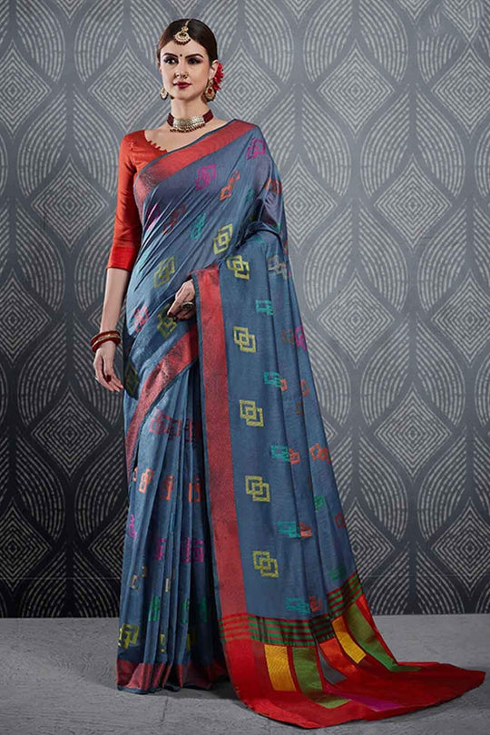 Linen Saree Steel Blue Linen Saree saree online