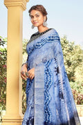 Linen Saree Steel Blue Printed Linen Saree saree online