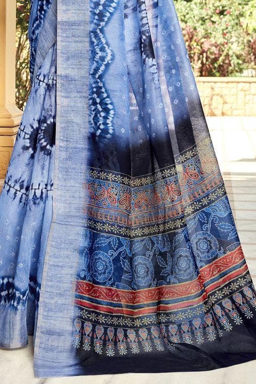 Linen Saree Steel Blue Printed Linen Saree saree online