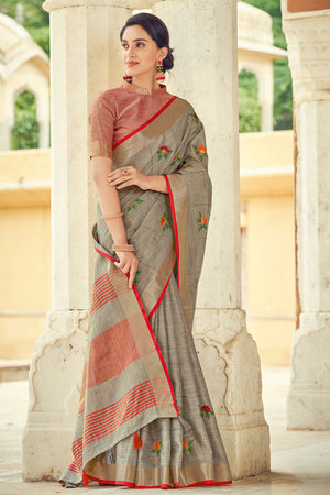 Steel Grey Linen Saree