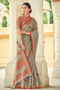 grey linen saree