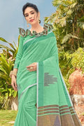 green linen saree