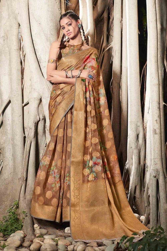 Linen Saree Tan Brown Zari Woven Linen Saree saree online