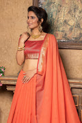Tangerine Orange Plain Linen Blend Saree