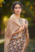 Linen Saree Tawny Brown Digital Printed Linen Saree saree online