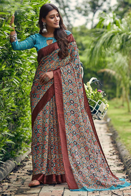 Linen Saree Tawny Brown Linen Saree saree online