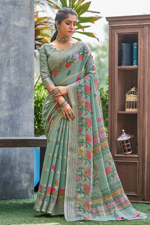 Teal Blue Linen Blend Saree
