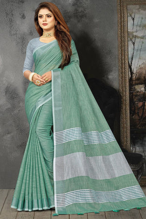 Teal Green Linen Blend Saree