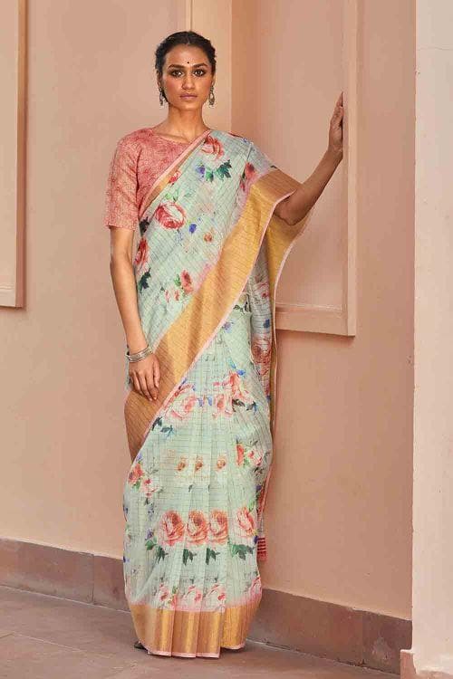 Linen Saree Tiffany Blue Linen Saree saree online