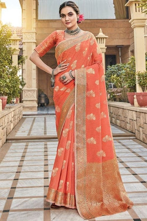 Tomato Orange Linen Saree