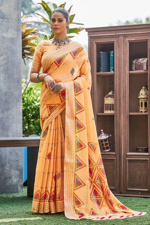 Turmeric Orange Linen Blend Saree