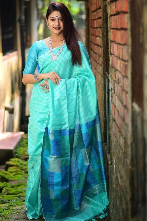 Turquoise Blue Linen Blend Saree
