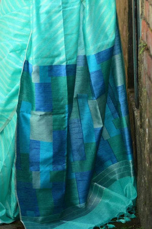 Turquoise Blue Linen Blend Saree