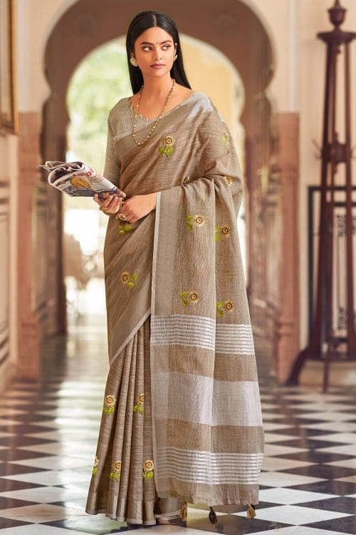 Linen Saree Umber Brown Linen Saree saree online