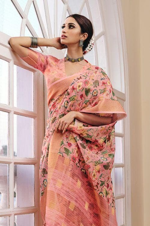 Linen Saree Watermelon Pink Linen Saree saree online