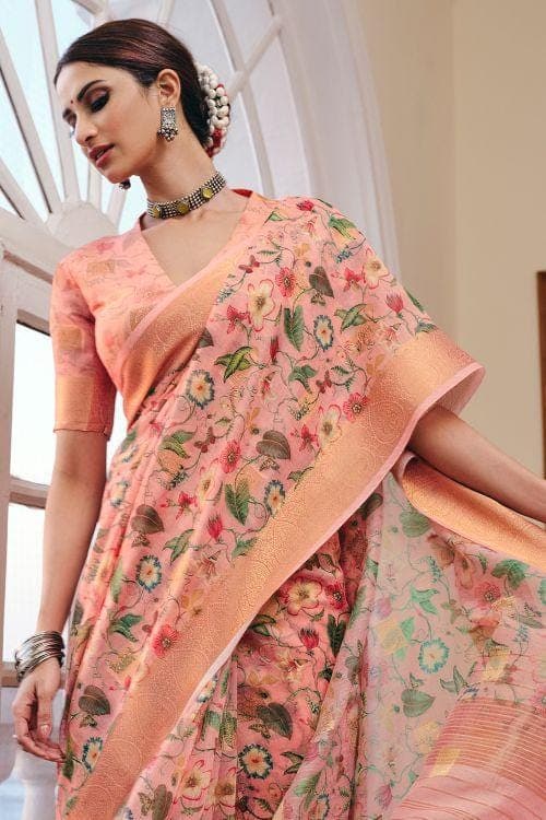 Linen Saree Watermelon Pink Linen Saree saree online