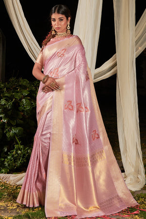 pink linen saree
