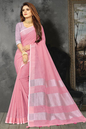 Watermelon Pink Linen Blend Saree