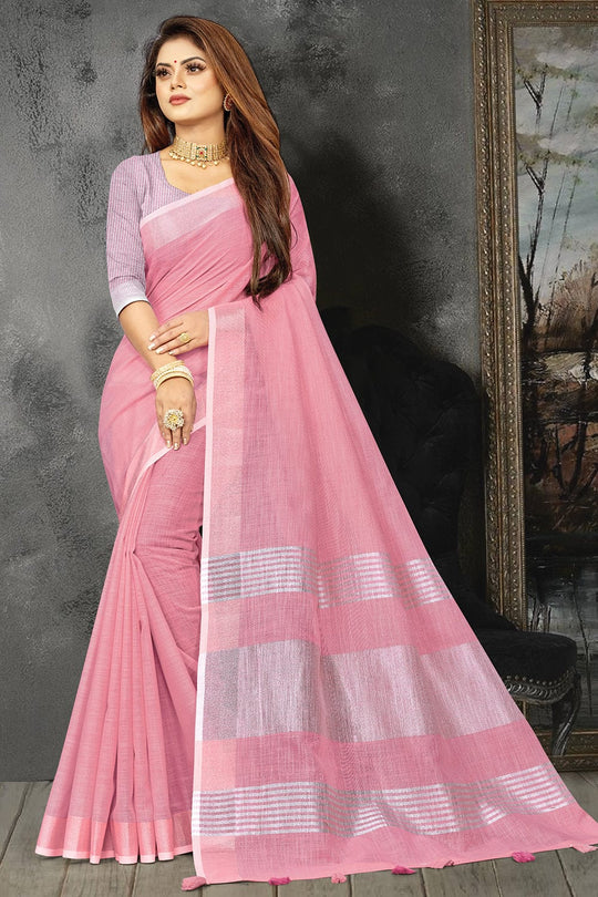 pink linen saree