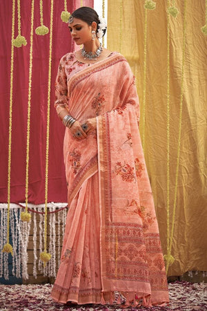 Watermelon Pink Linen Blend Saree