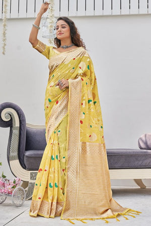 Yellow Linen Blend Saree