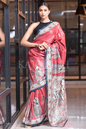 Currant Red Madhubani Saree