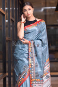 Madhubani Saree Dark Grey Madhubani Saree saree online