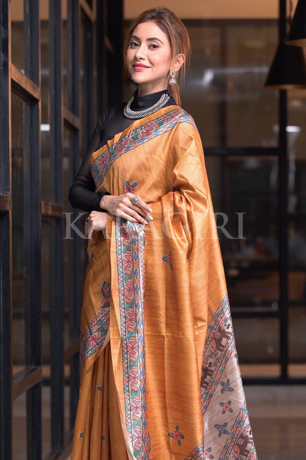 Buy Merigold Yellow Madhubani Saree at Best Price - Karagiri