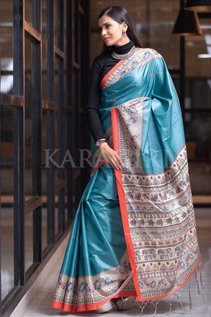Munsell Blue Madhubani Saree