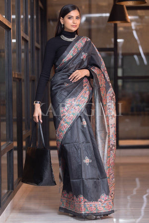 Shadow Grey Madhubani Saree