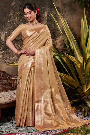 Cream Maheshwari Saree