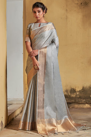 Harbour Grey Maheshwari Silk Saree