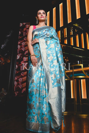 Maya Blue Maheshwari Silk Saree
