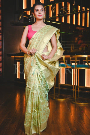 Tea Green Maheshwari Silk Saree