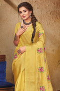 Lemon Yellow Organza Saree