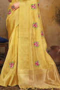 Lemon Yellow Organza Saree