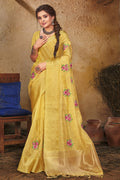 Lemon Yellow Organza Saree