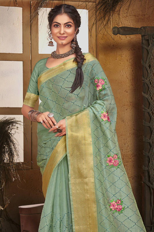 Fern Green Organza Saree