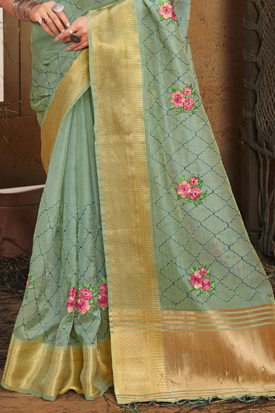 Fern Green Organza Saree