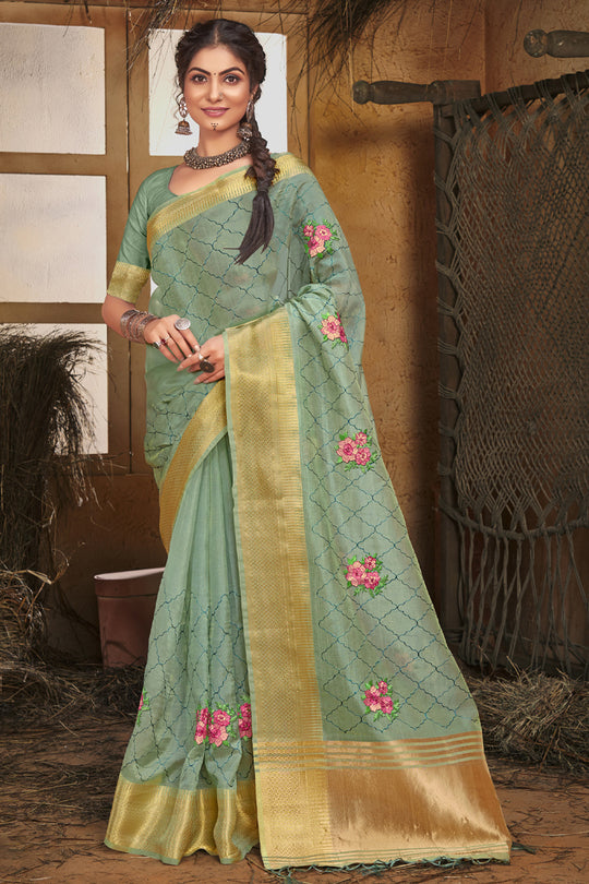Fern Green Organza Saree