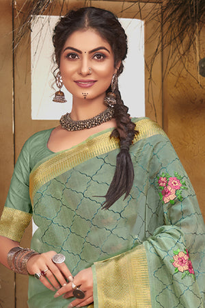 Fern Green Organza Saree