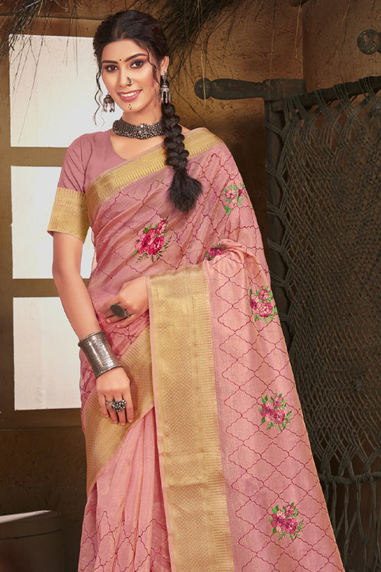 Flamingo Pink Organza Saree