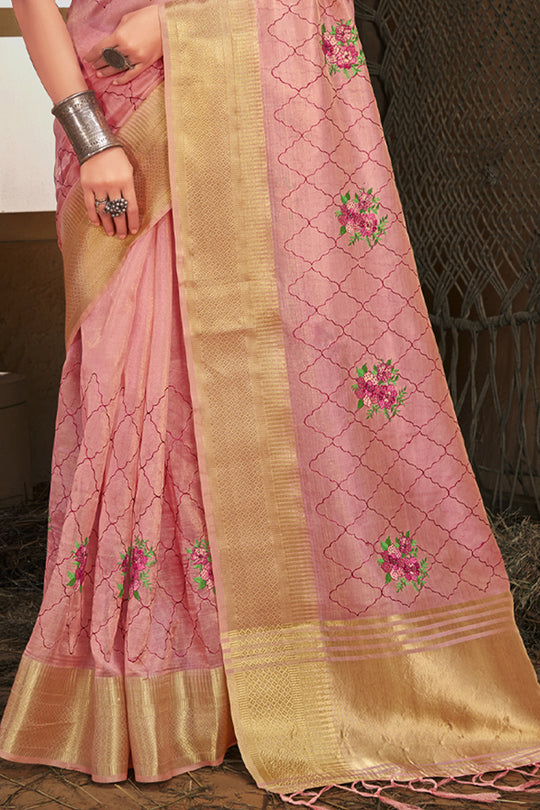 Flamingo Pink Organza Saree