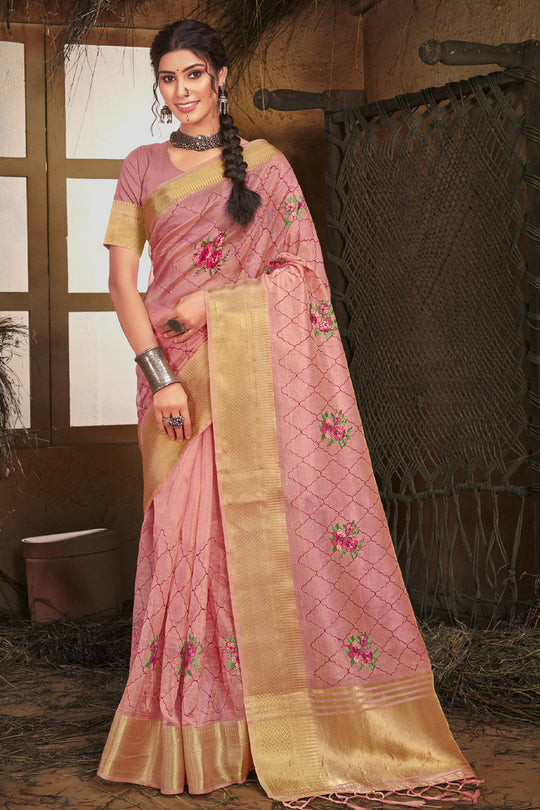 Flamingo Pink Organza Saree