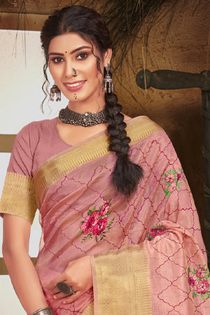 Flamingo Pink Organza Saree
