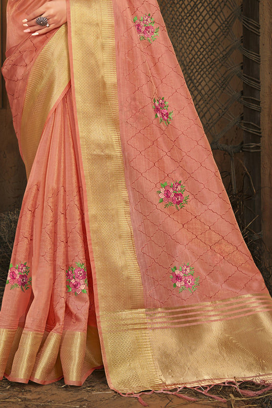 Thulian Peach Organza Saree