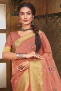 Thulian Peach Organza Saree