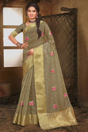 Pewter Grey Organza Saree