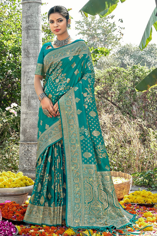 Teal Green Banarasi Saree